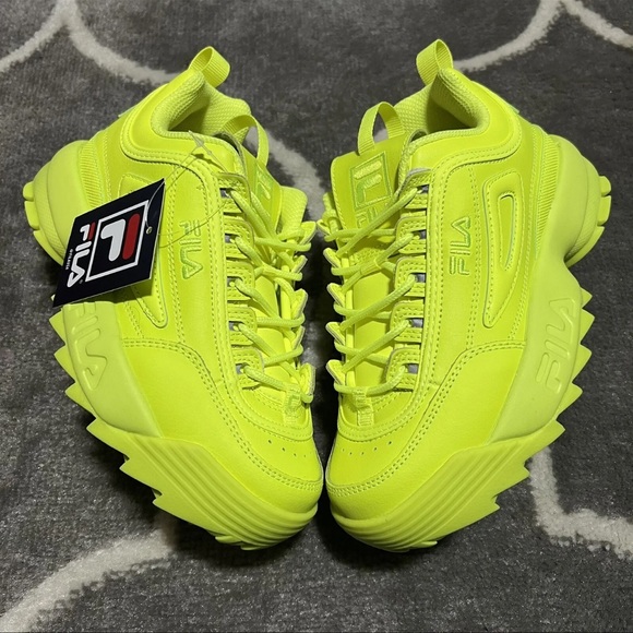 FILA Disruptor 2 Wedge Platform Shoe Sneaker Retro Volt Green Yellow Women Sz 6 - Picture 3 of 5